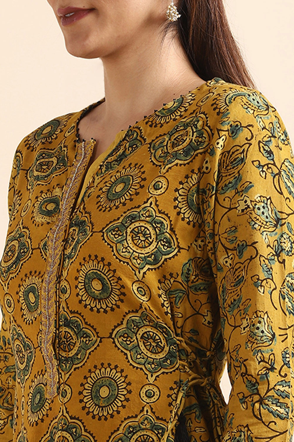 Yellow Ajrakh Block Printed Cotton Kurta image number null