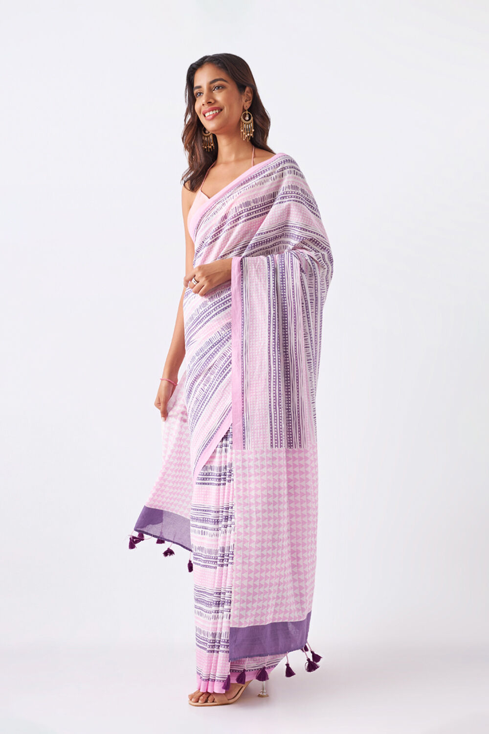 Light Pink Pure Cotton Printed Saree image number null