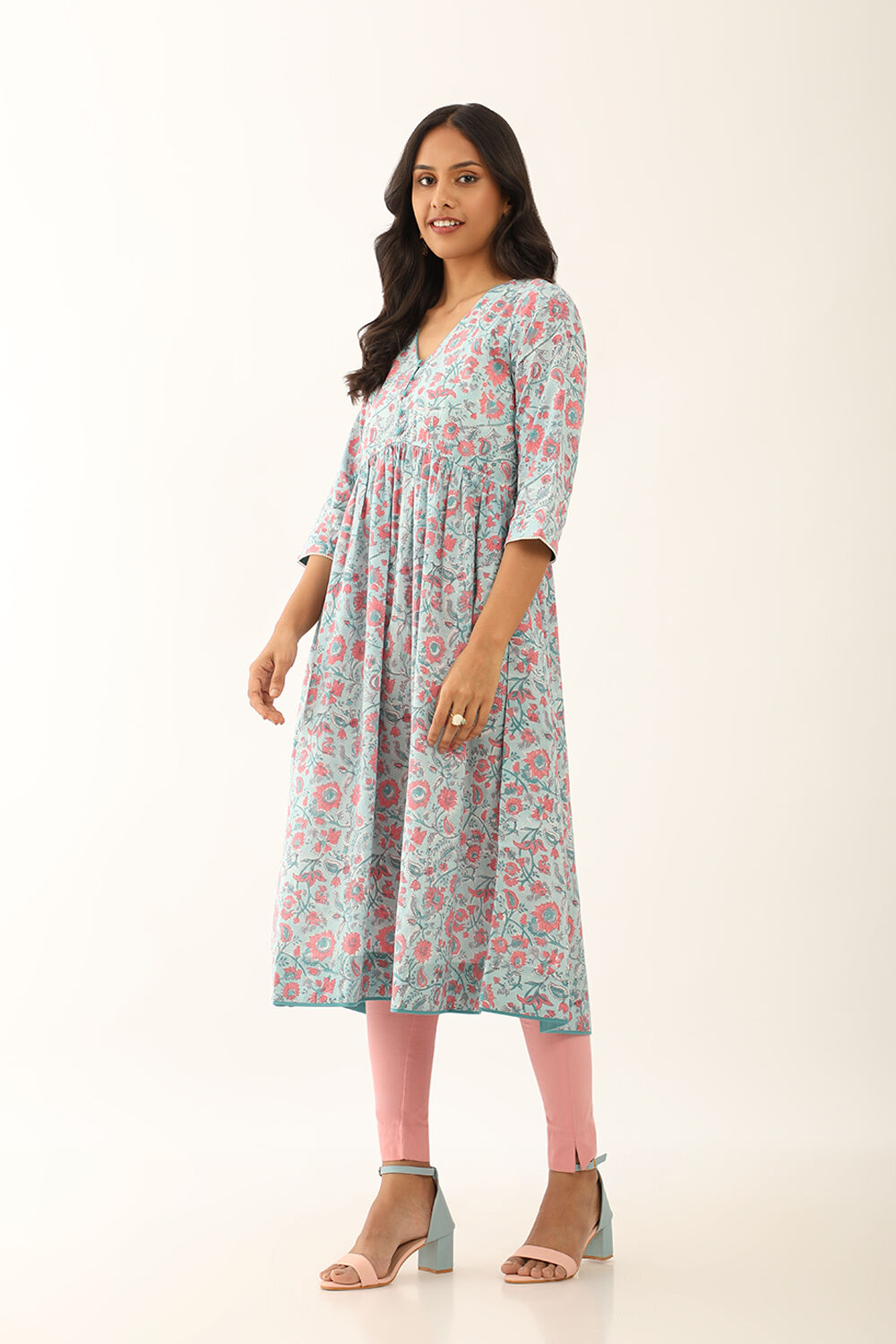 Blue Pure Cotton Sanganeri Block Printed Kurta image number null