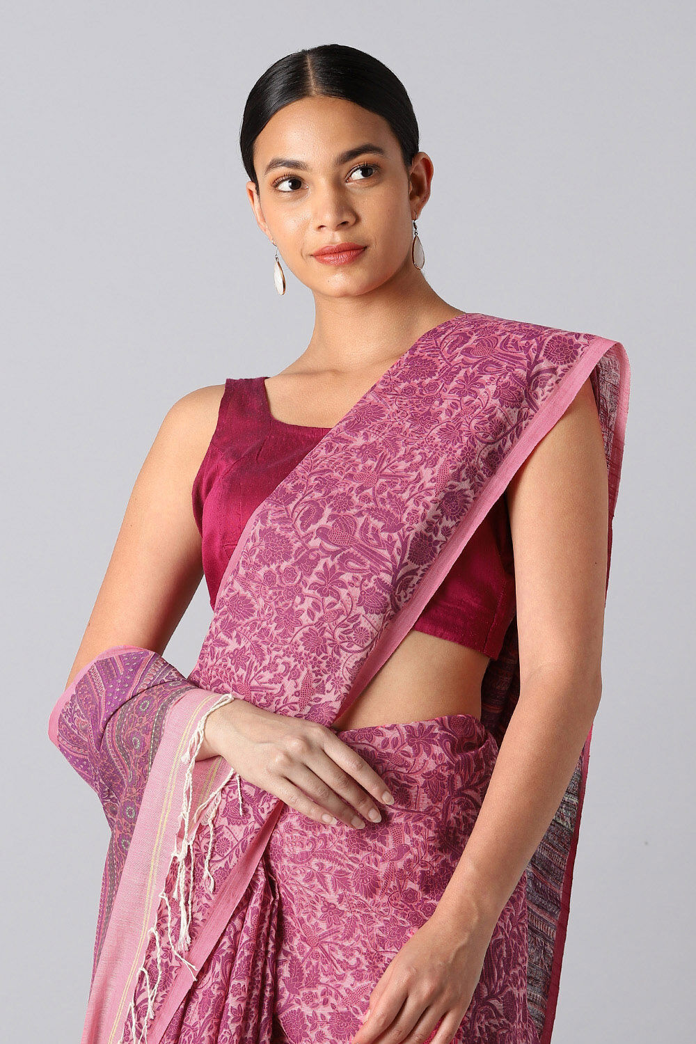 Pink Pure Cotton Printed Saree image number null