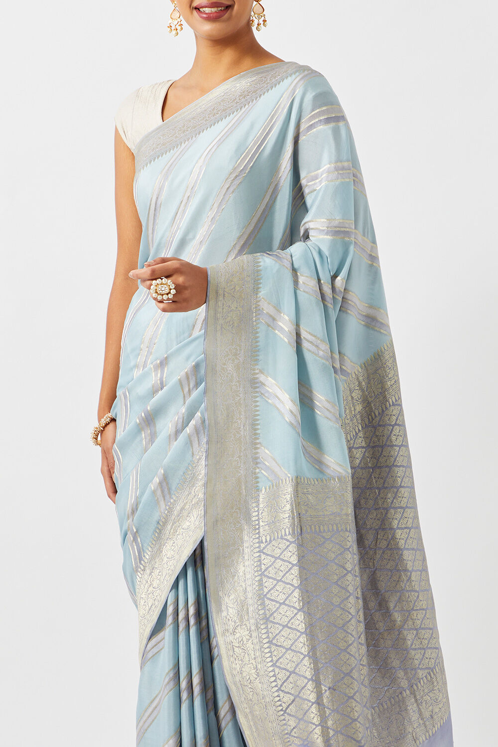 Light Blue Pure Crepe Embroidered Saree image number null