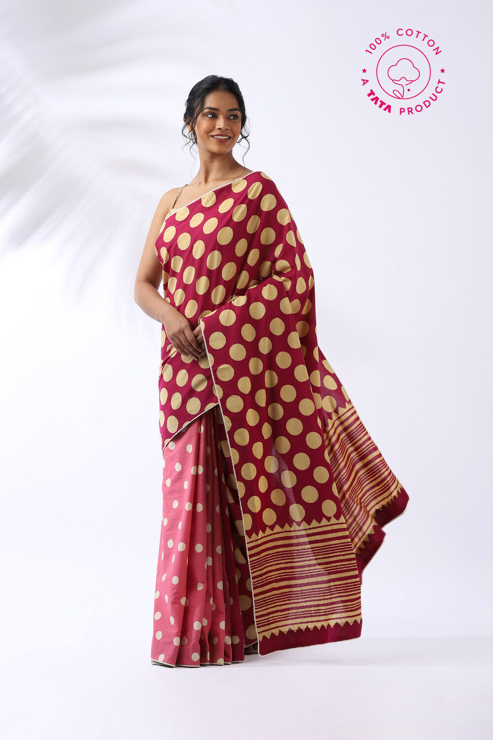 Pink Pure Cotton Hand Printed Saree image number null