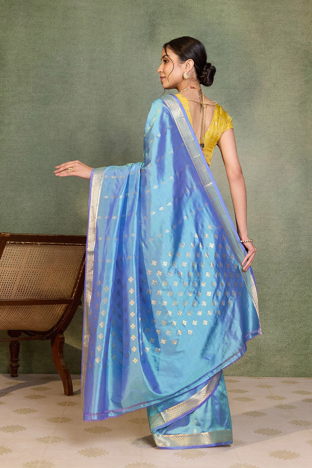 Light Blue Silk Viscose Cutwork Banarasi Inspired Design Saree image number null