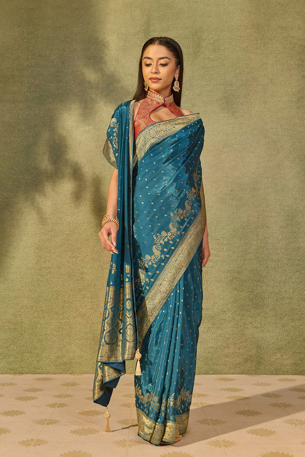 Blue Woven Pure Viscose Saree image number null