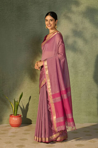 Violet Woven Pure Silk Cotton Maheshwari Saree thumbnail image number null