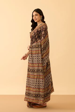 Black Printed Kalamkari Machilipatnam Pure Cotton Saree thumbnail image number null