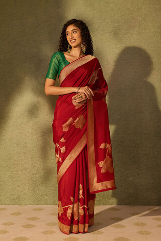 Dark Red Pure Viscose Woven Saree thumbnail image number null