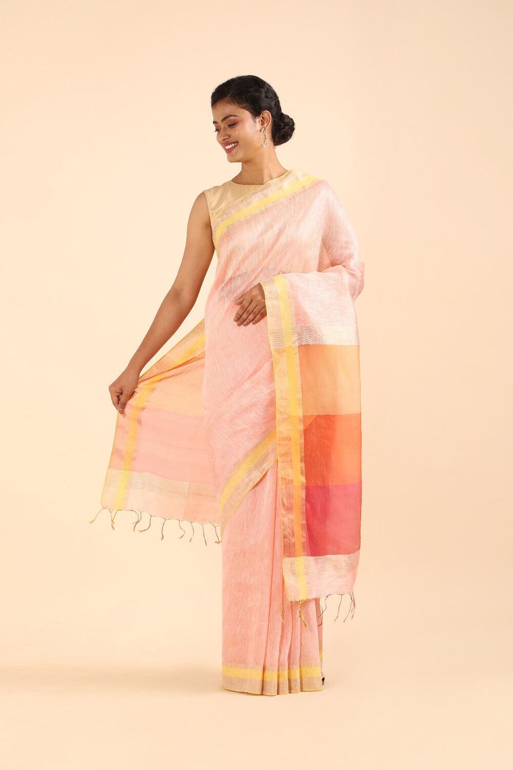Light Red Pure Silk Linen Bhagalpuri Saree image number null