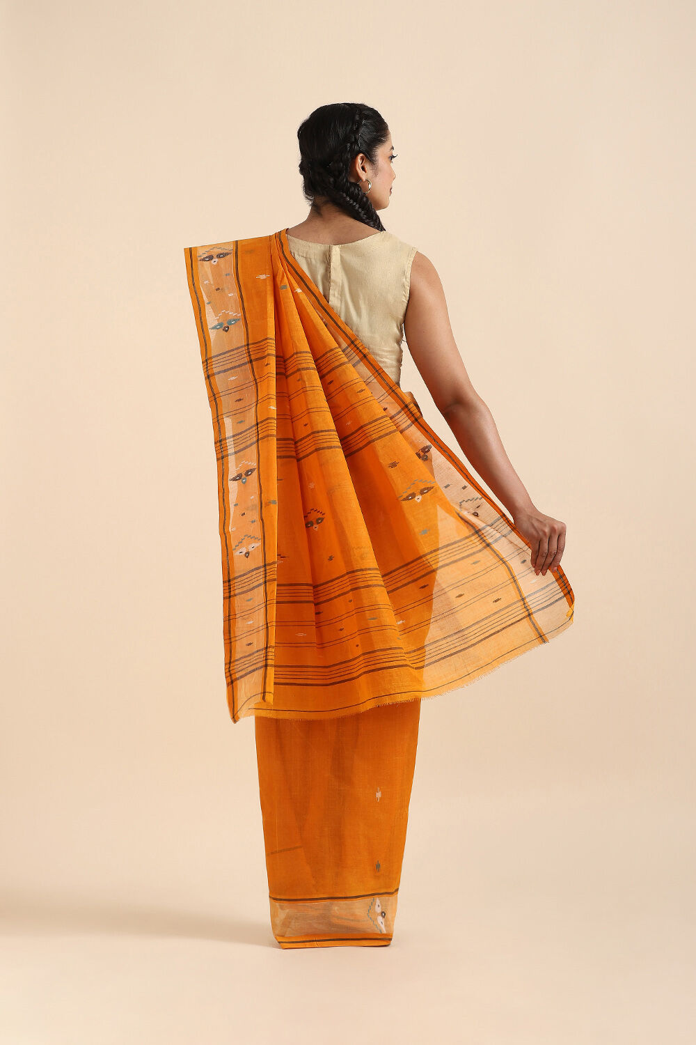 Orange Pure Cotton Bengal Saree image number null