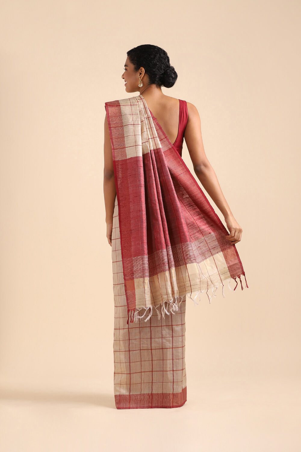 Red Pure Tussar Silk Bhagalpuri Saree image number null