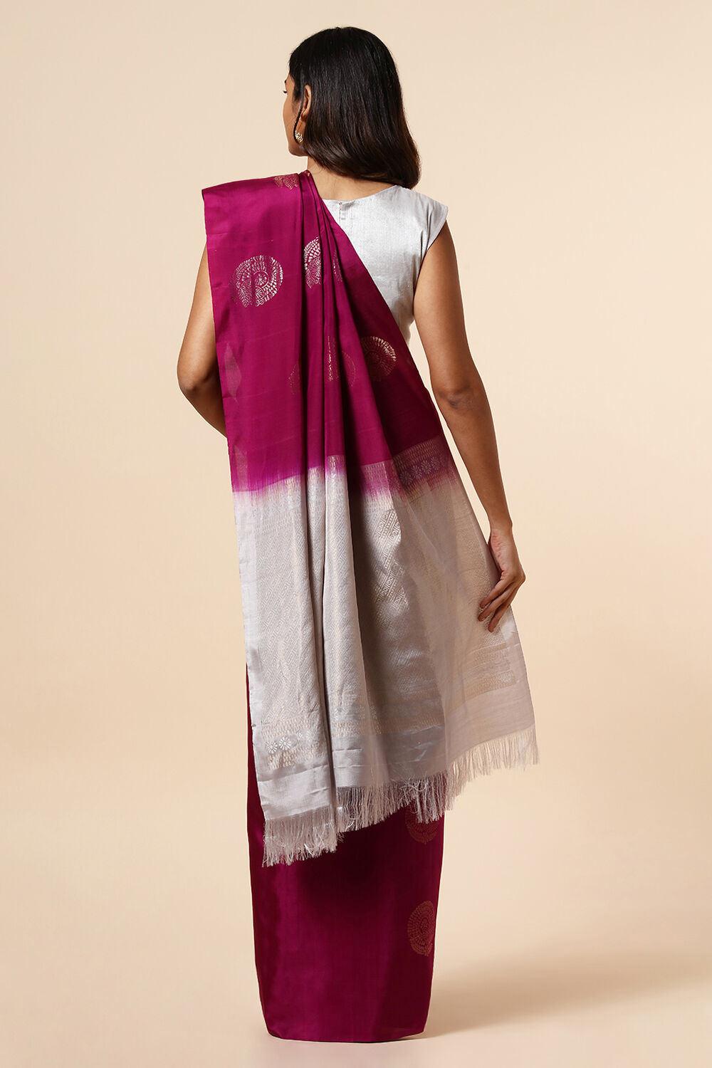 Dark Red Handwoven South Pure Silk Tencel Saree image number null