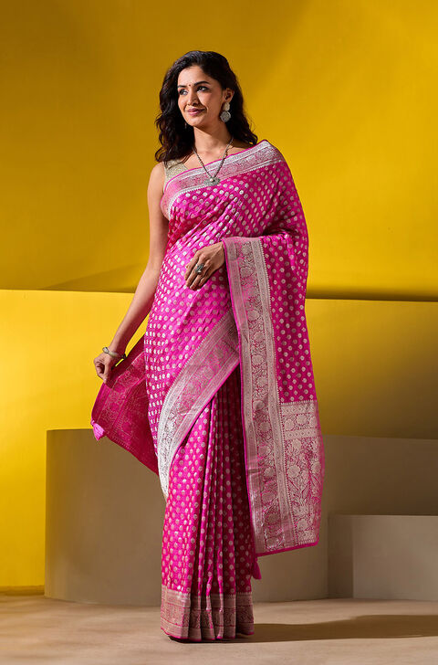 Pink Woven Viscose Saree
