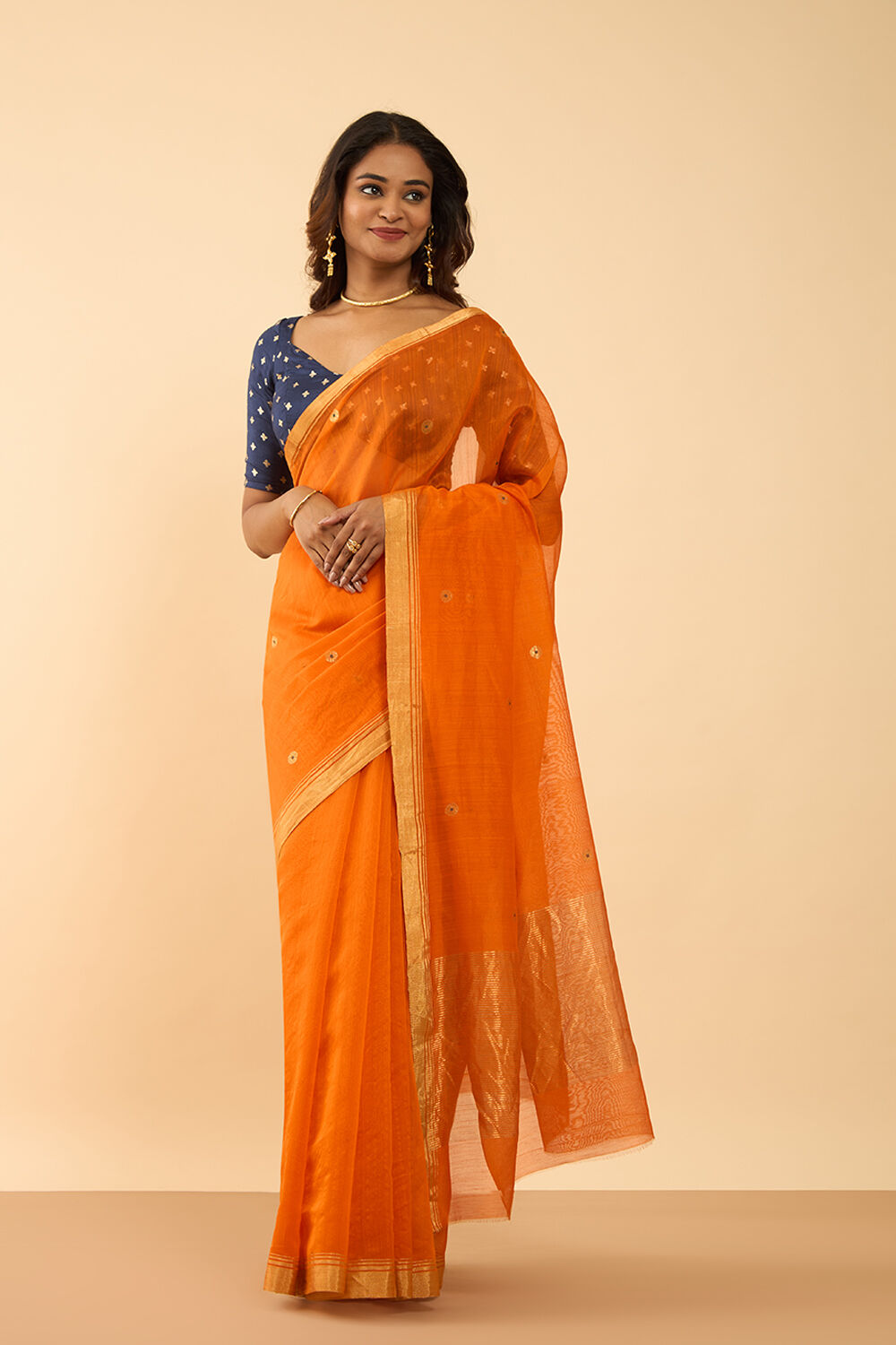Orange Woven Pure Silk Cotton Chanderi Saree image number null