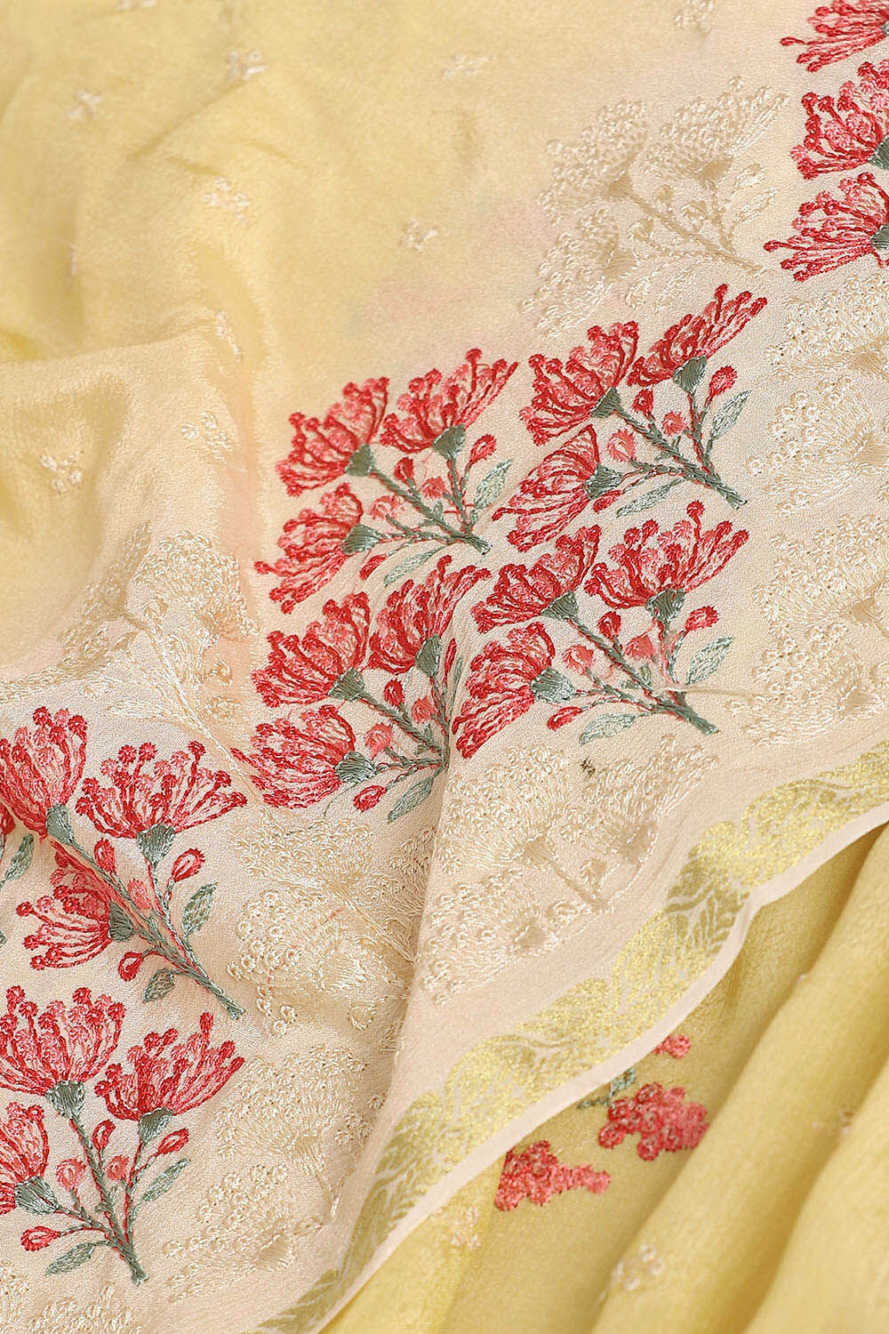Yellow Pure Viscose Embroidered Saree image number null