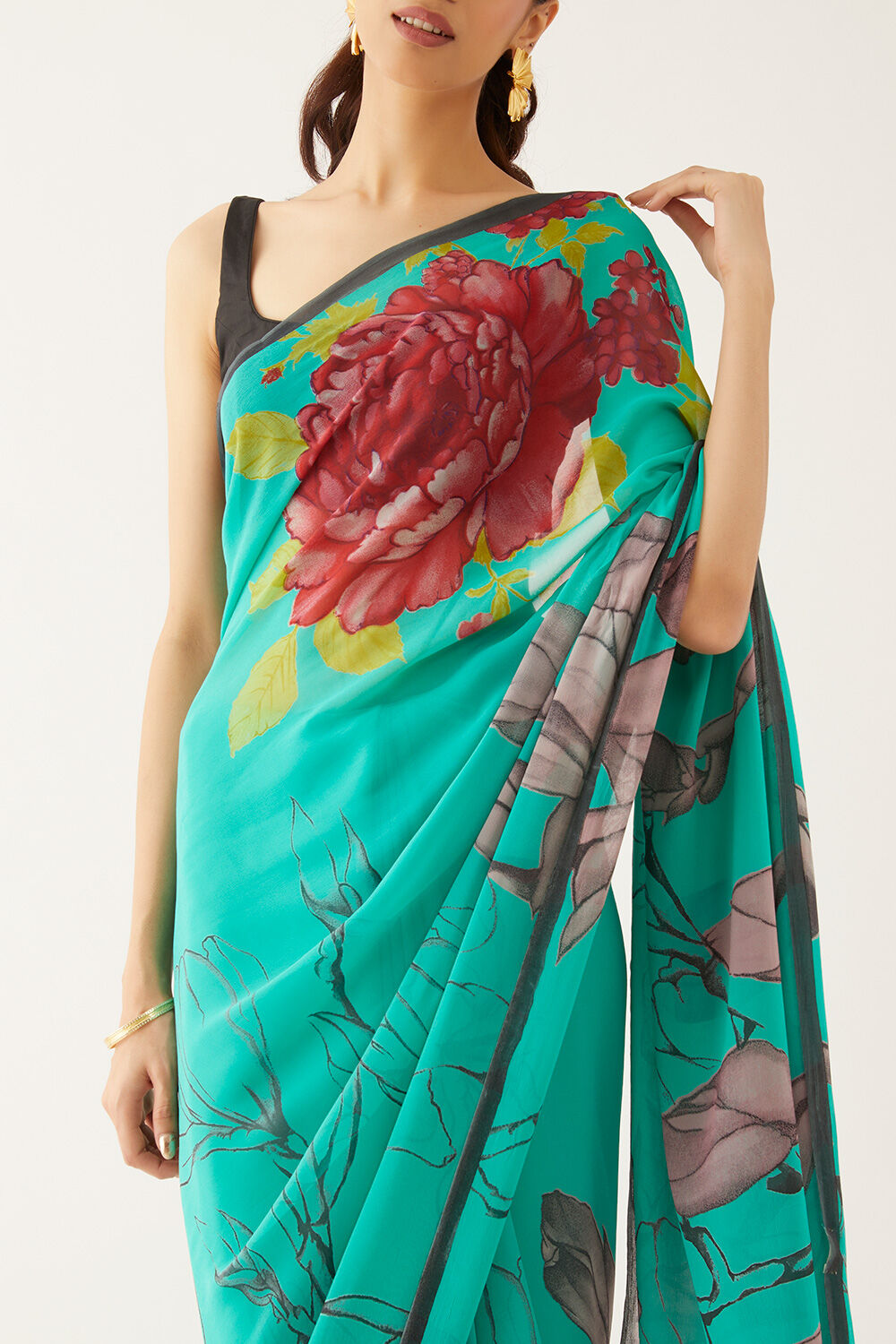 Blue Viscose Georgette Printed Saree image number null