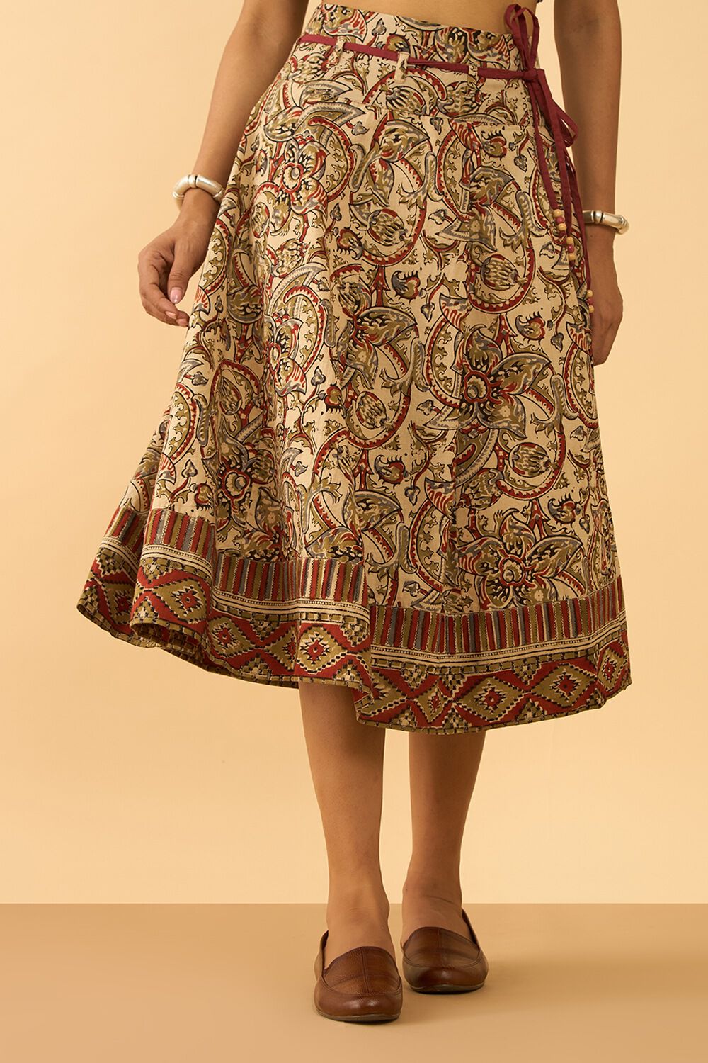 Beige Printed Kalamkari Pure Cotton Ethnic Skirt image number null