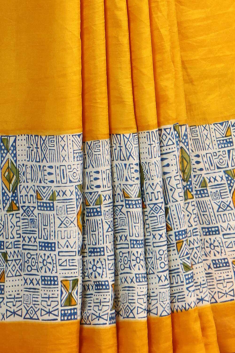 Yellow Pure Silk Printed Saree image number null