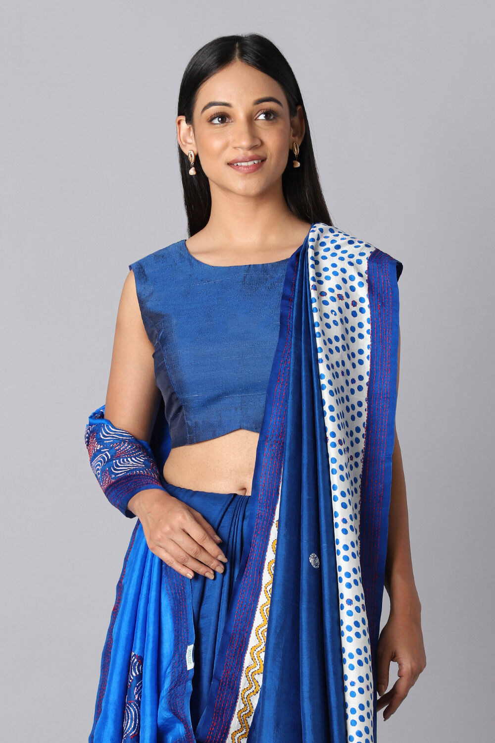 Blue Pure Silk Hand Painted Saree image number null