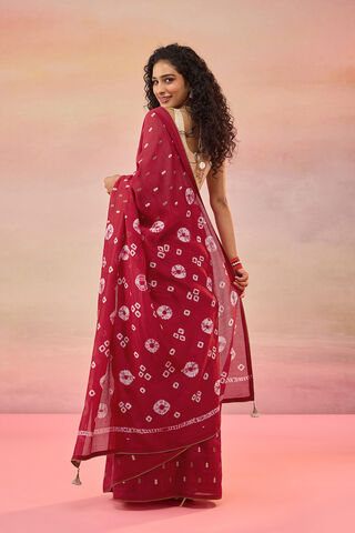 Red Gujarat Pure Silk Cotton Tie & Dye Bandhni Saree thumbnail image number null