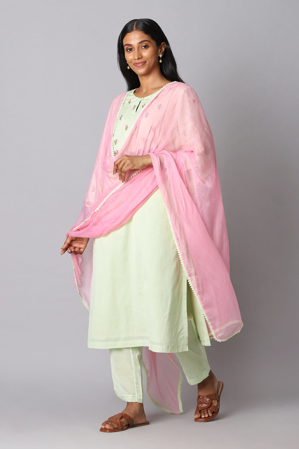 Light Green Viscose Embroidery Kurta Set image number null