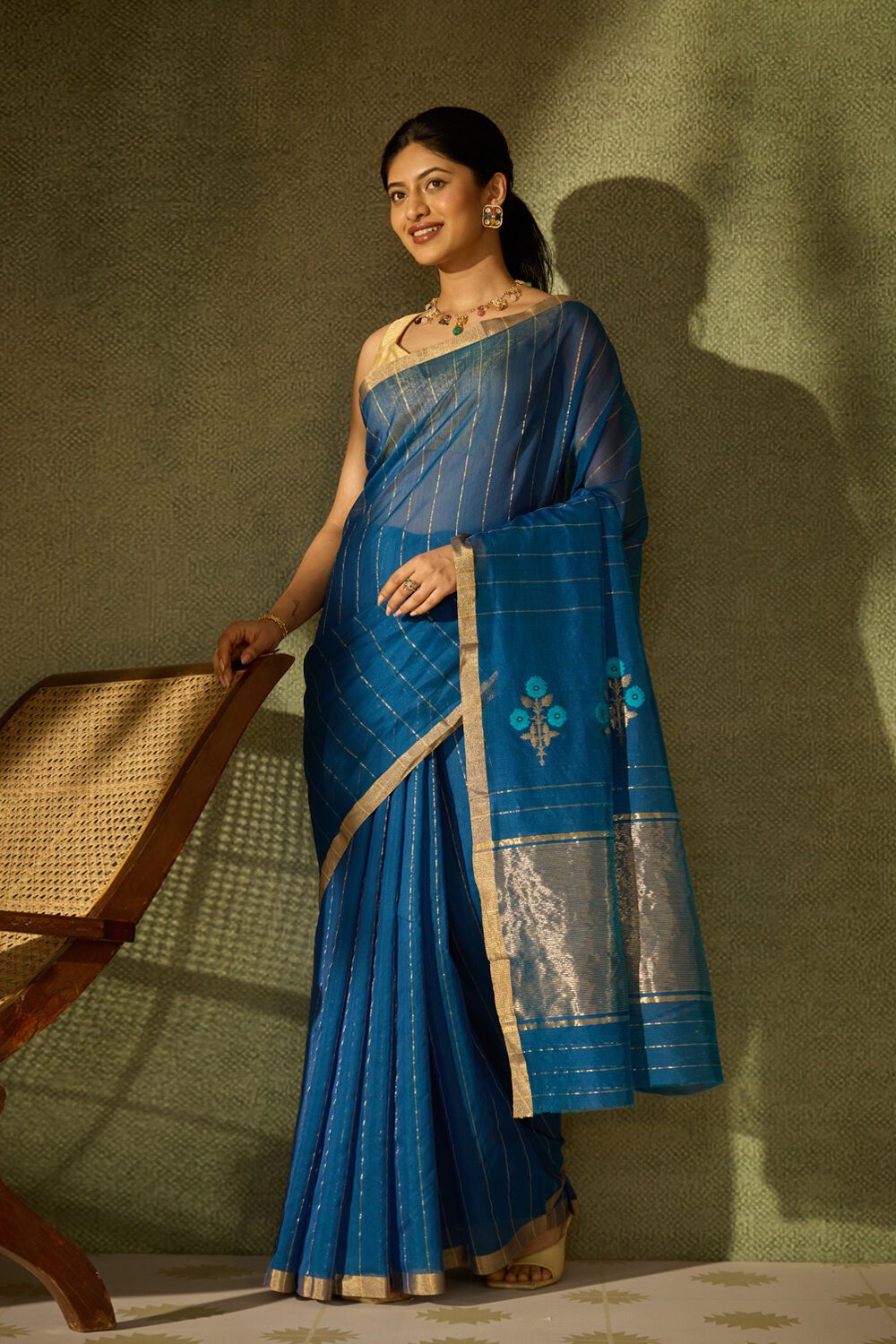 Dark Blue Woven Pure Silk Cotton Chanderi Saree image number null