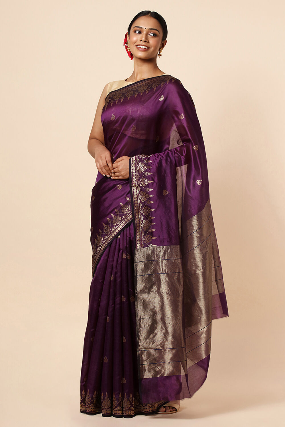 Purple Pure Silk Chanderi Saree image number null
