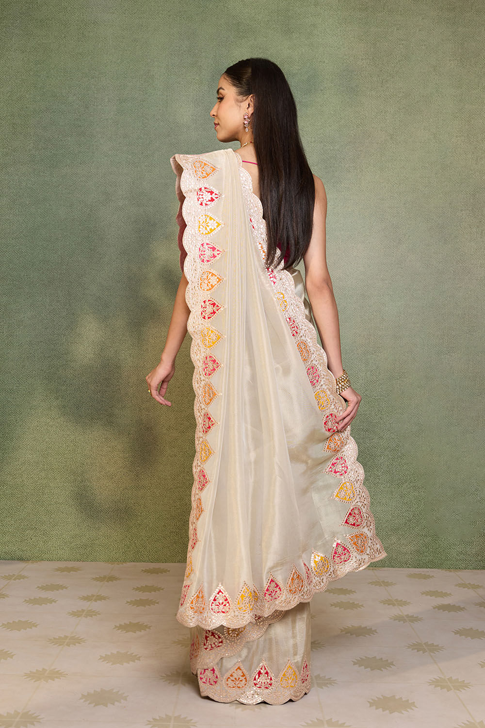 Beige Viscose Tissue Gota Patti Saree image number null