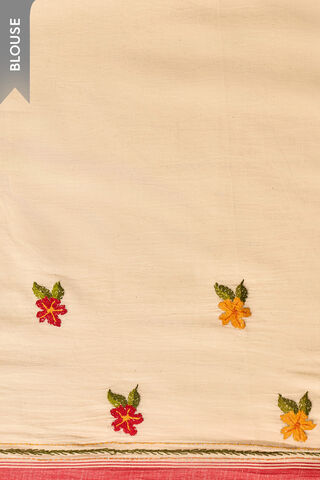 Off White Bengal Pure Cotton Kantha Embroidered Saree thumbnail image number null