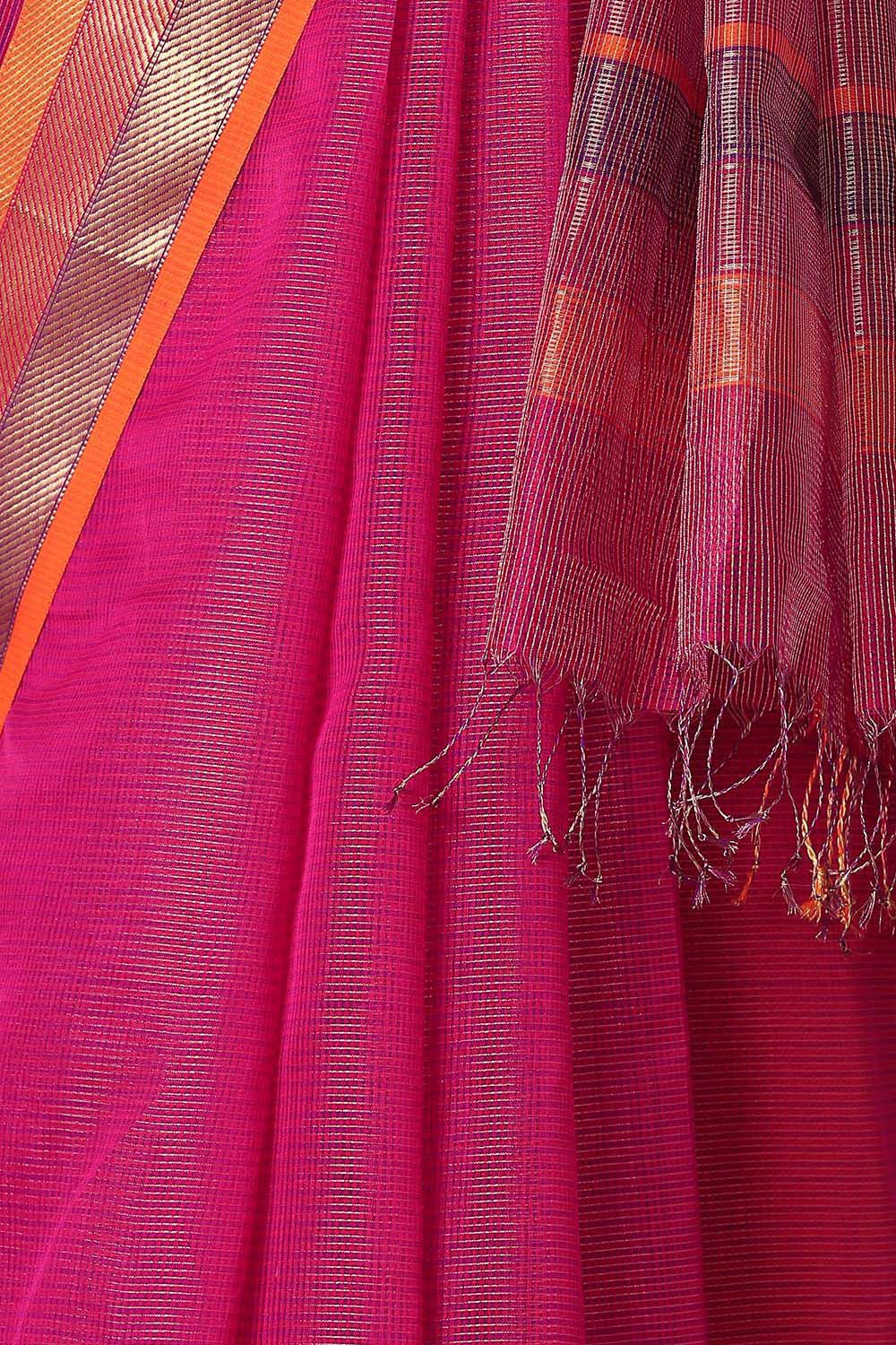 Dark Pink Pure Cotton Tissue Maheswari Saree image number null