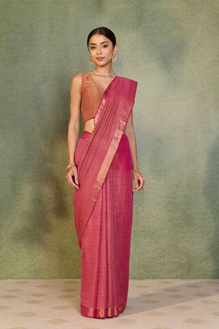 Dark Pink Tissue Lyocell Linen Embroidered Saree thumbnail image number null