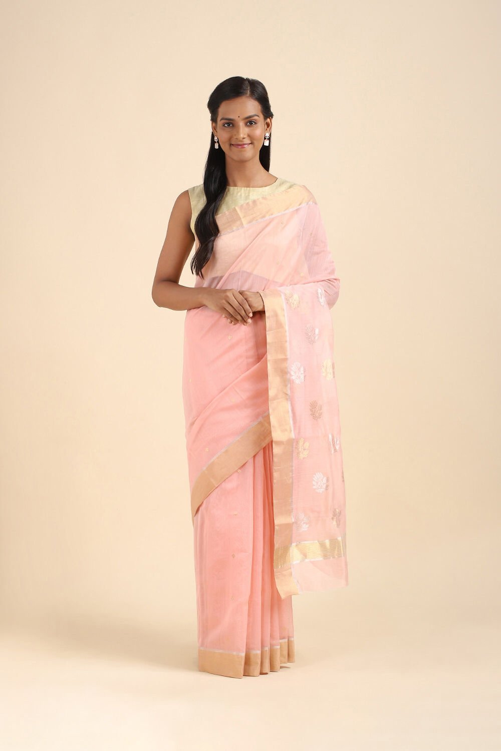 Light Pink Pure Silk Cotton Chanderi Saree image number null