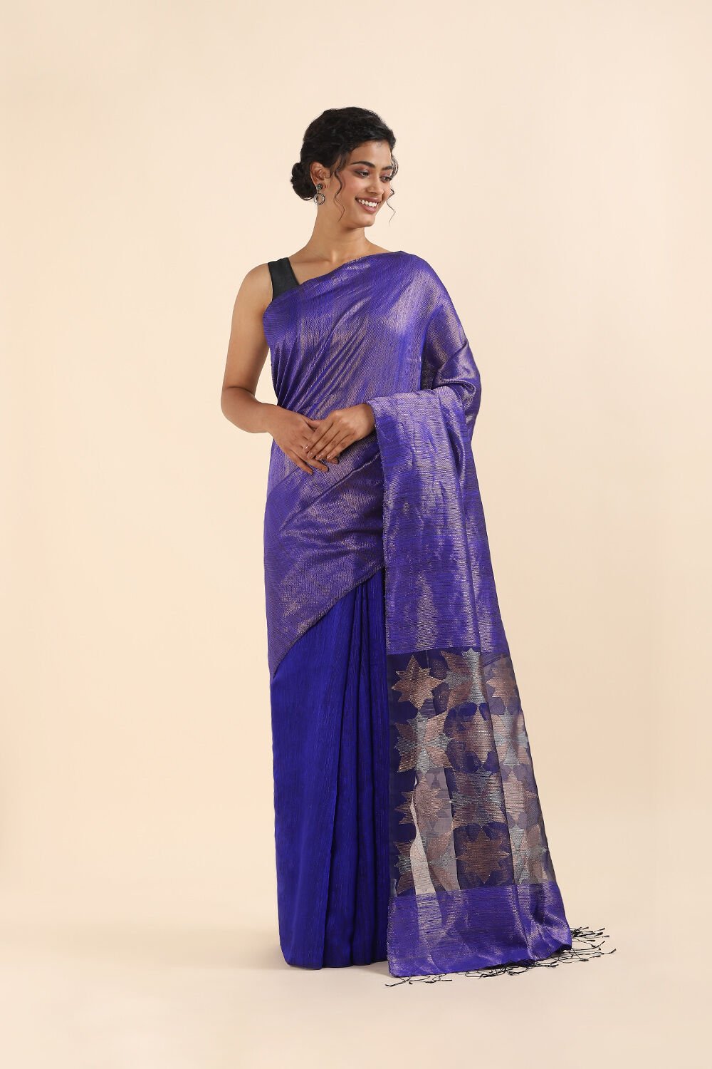 Blue Pure Silk Vanya Jamdani Saree image number null