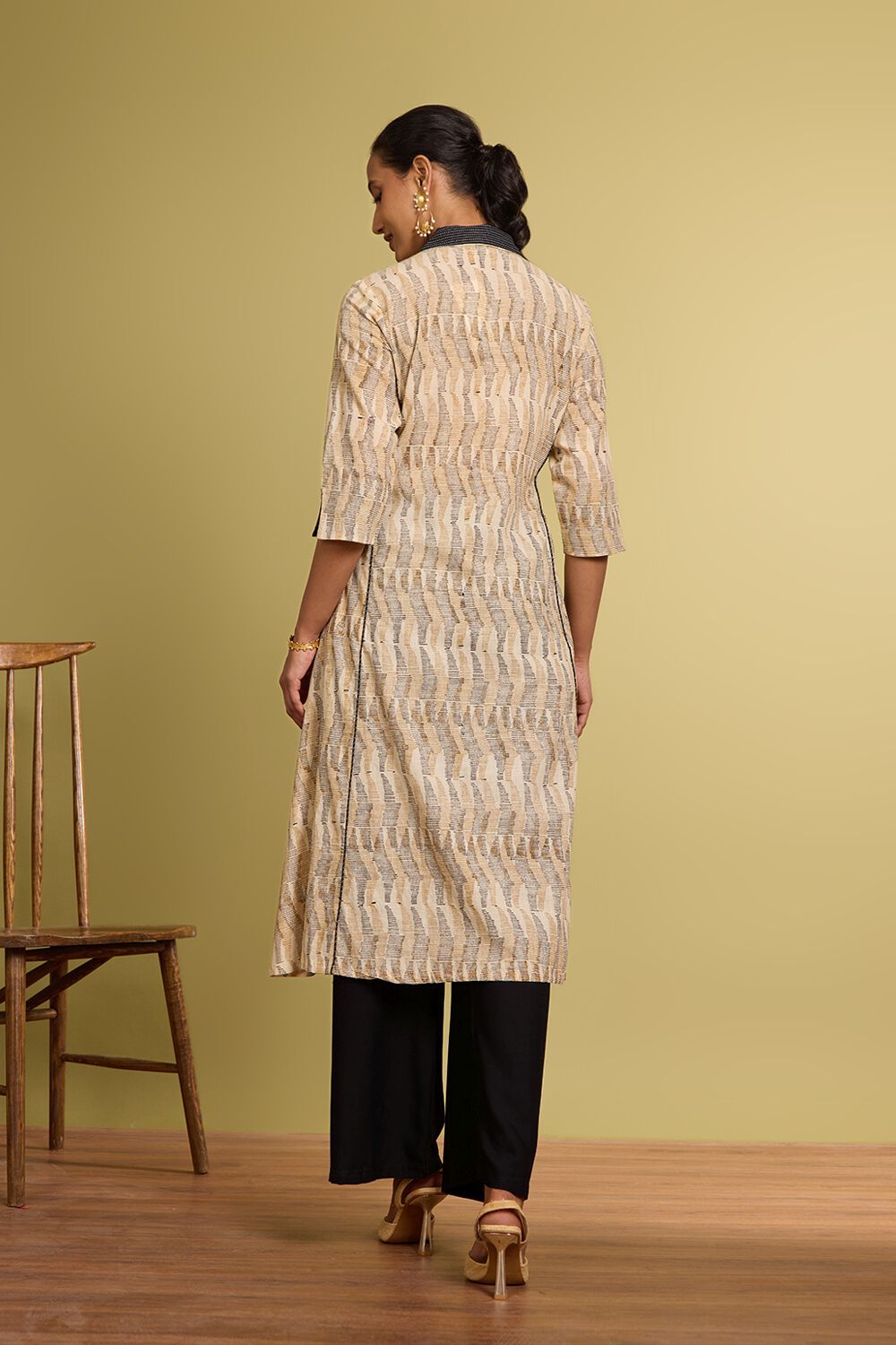 Yellow Block Printed Pure Cotton Kurta image number null