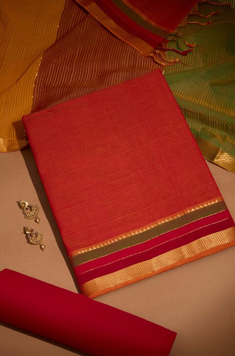 Light Orange Woven Pure Cotton Unstitched Suit Set