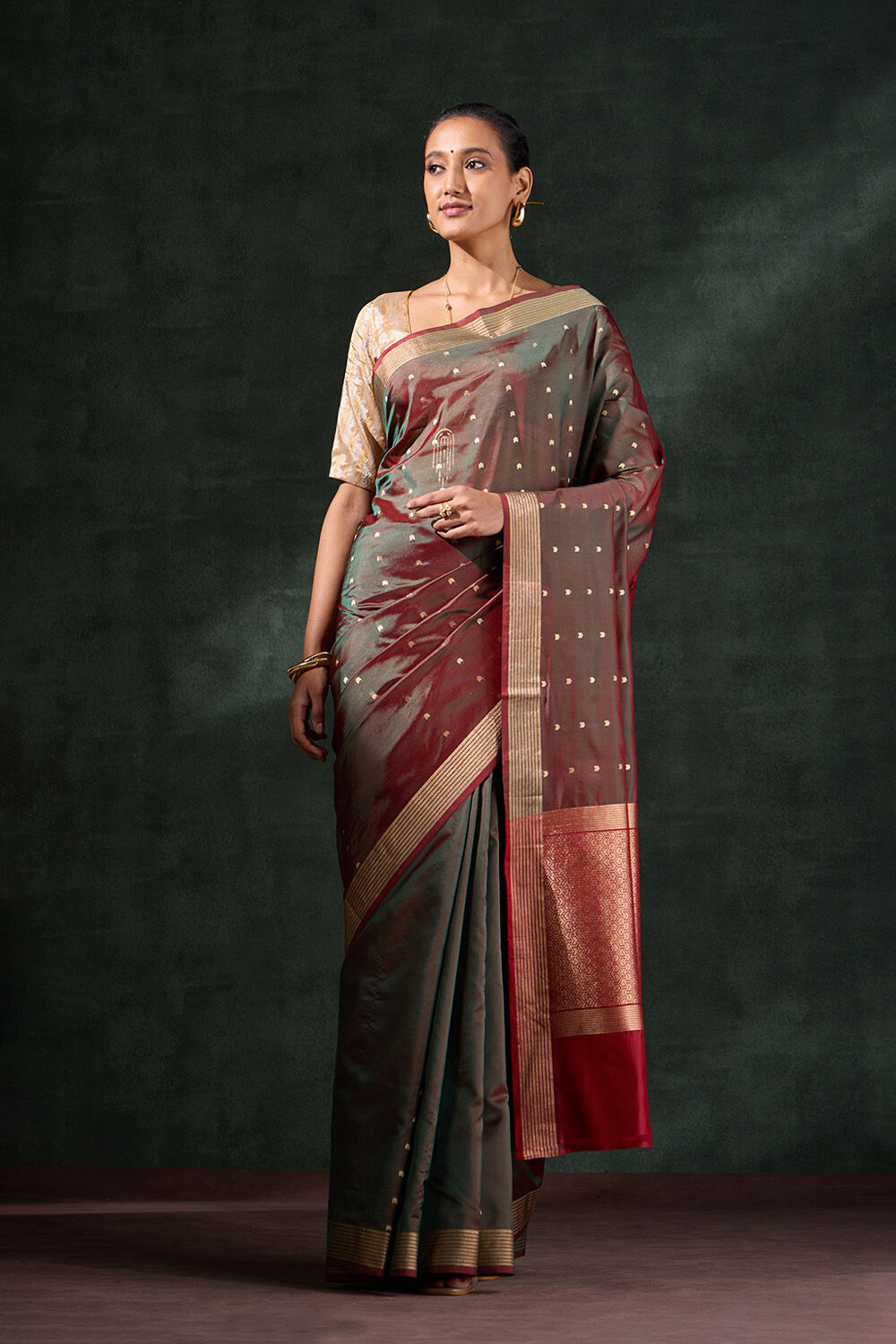 Dark Green Silk Viscose Cutwork Saree image number null