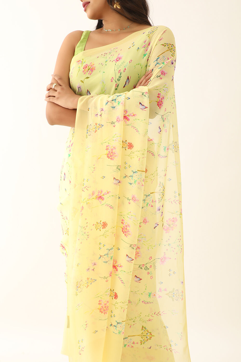 Light Yellow Viscose Georgette Digital Print Saree image number null