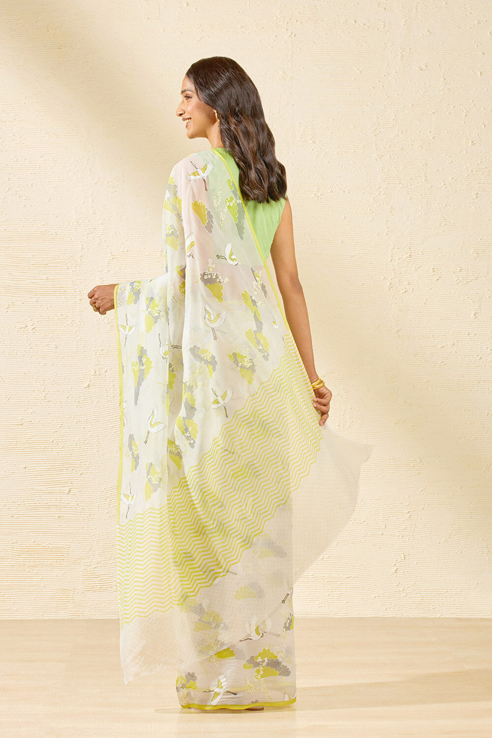 Off White Screen Printed Viscose Organza Saree image number null