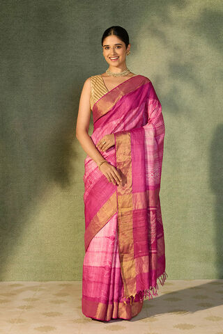 Pink Rajasthan Pure Tussar Silk Tie and Dye Shibori Saree thumbnail image number null