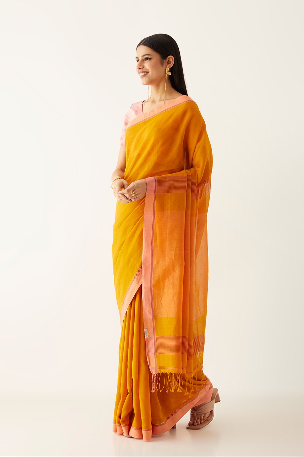 Yellow Pure Cotton Bengal Saree image number null