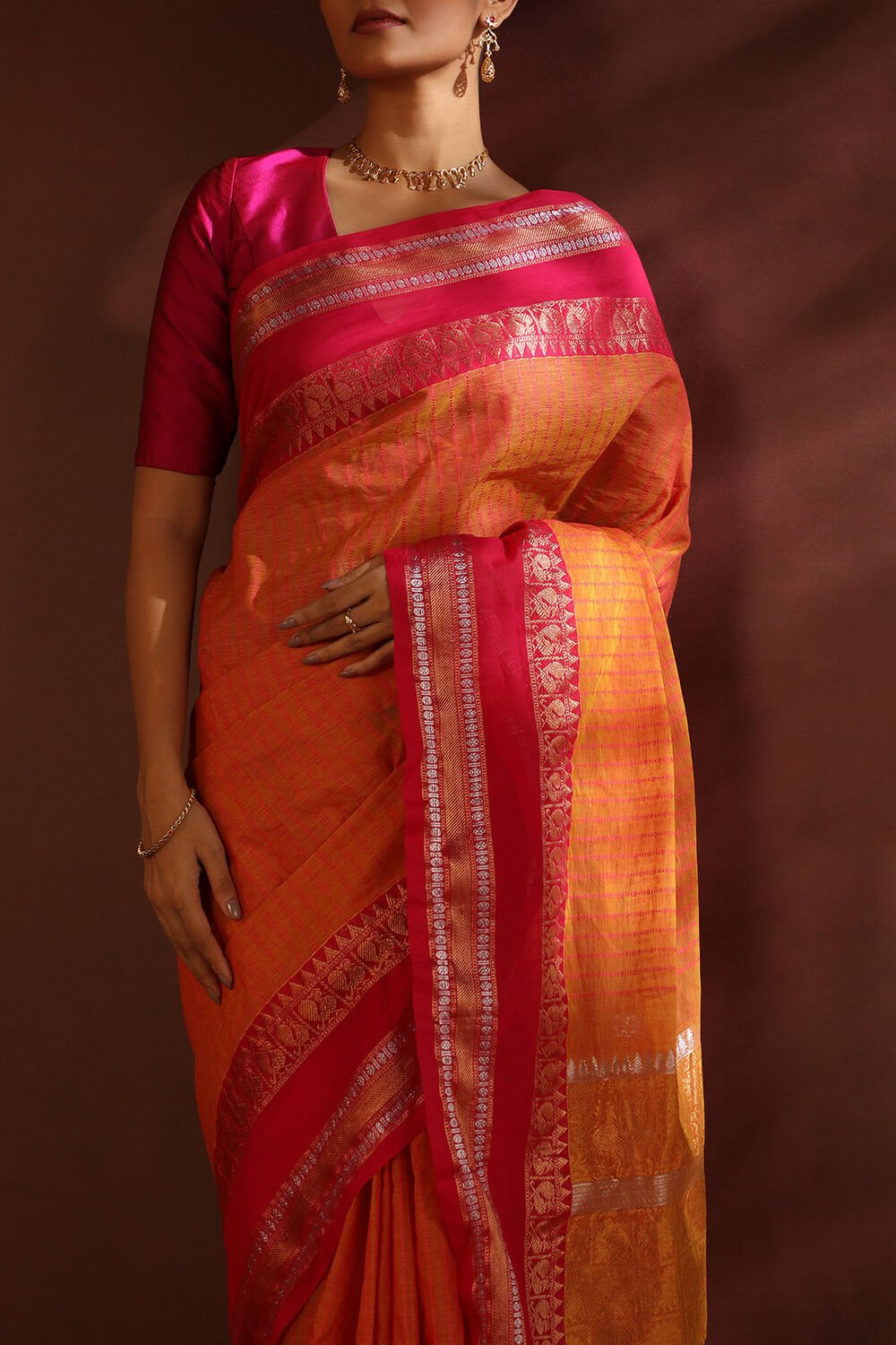 Orange South Pure Cotton Woven Saree image number null