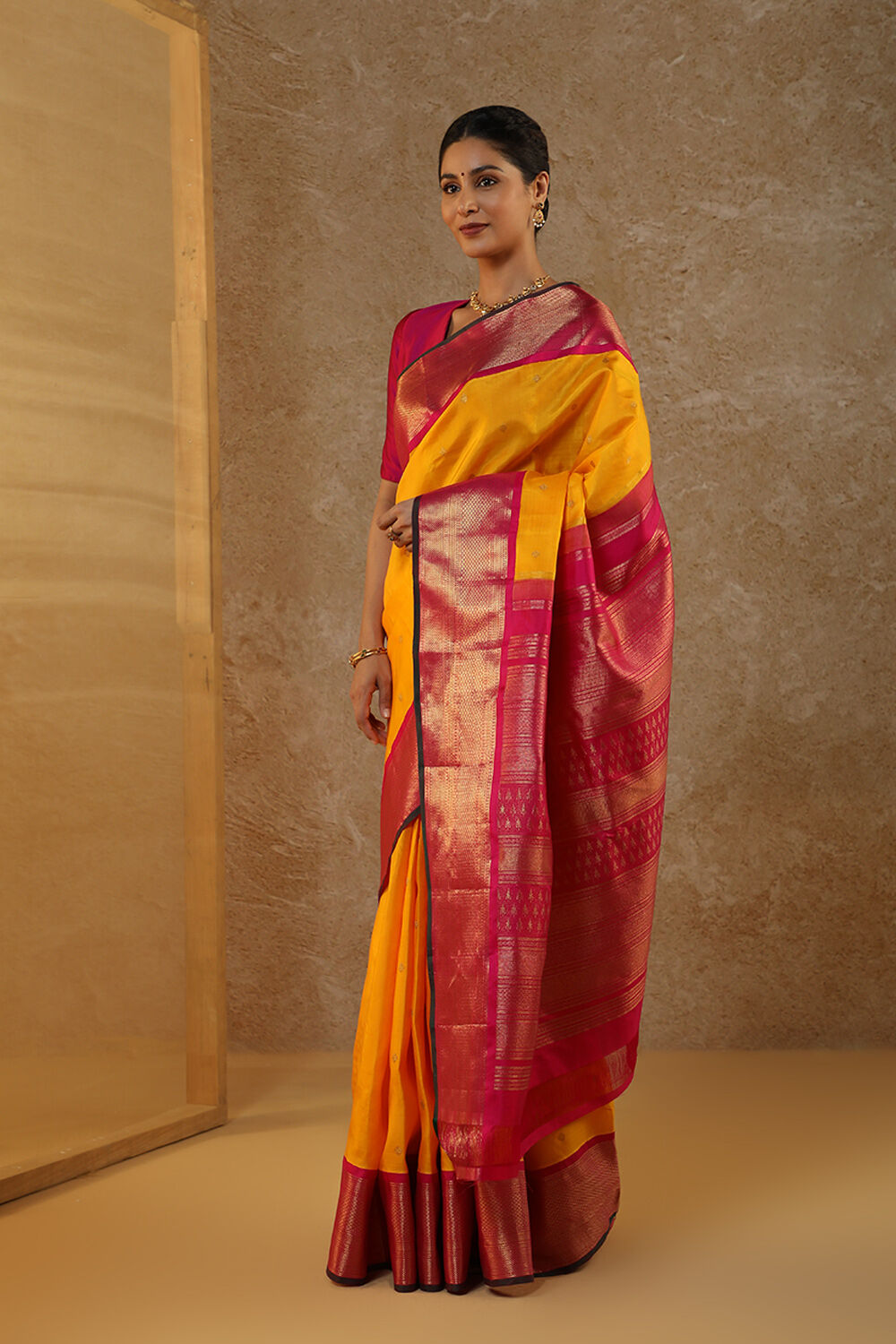 Yellow Pure Silk Woven Kanjivaram Saree image number null