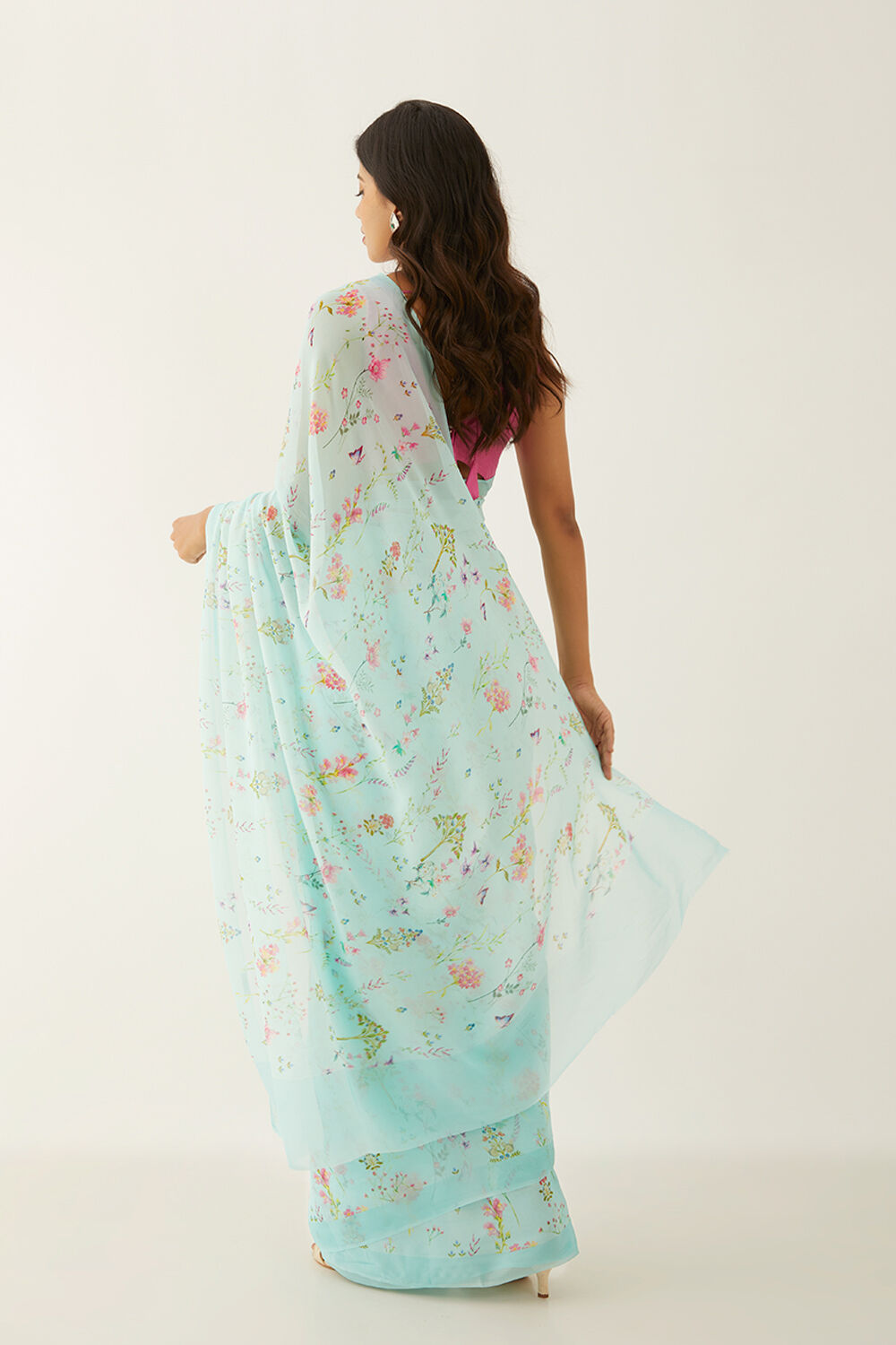 Light Blue Viscose Georgette Digital Print Saree image number null