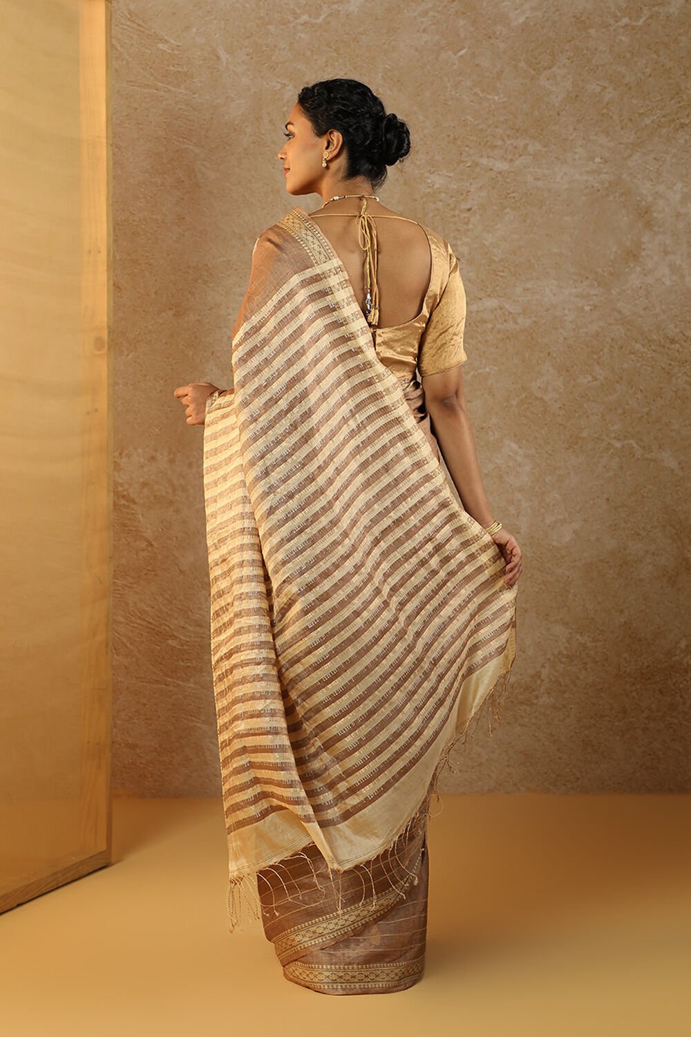 Brown Woven Pure Silk Tissue Saree image number null