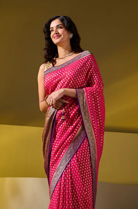 Red Woven Viscose Georgette Saree