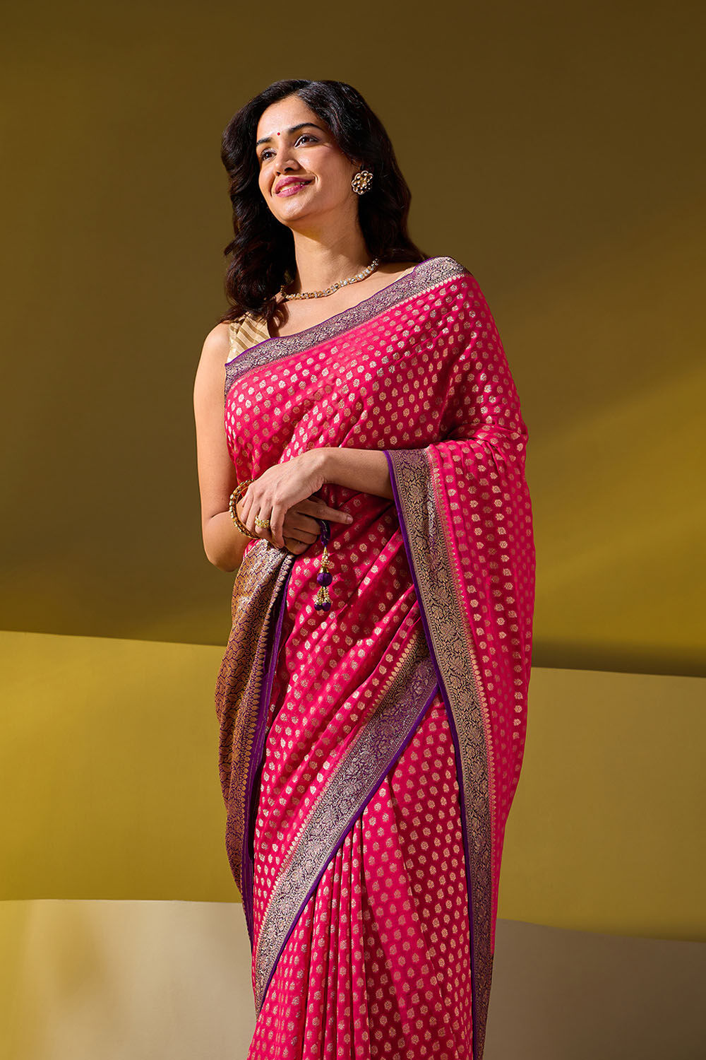 Red Woven Viscose Georgette Saree image number null