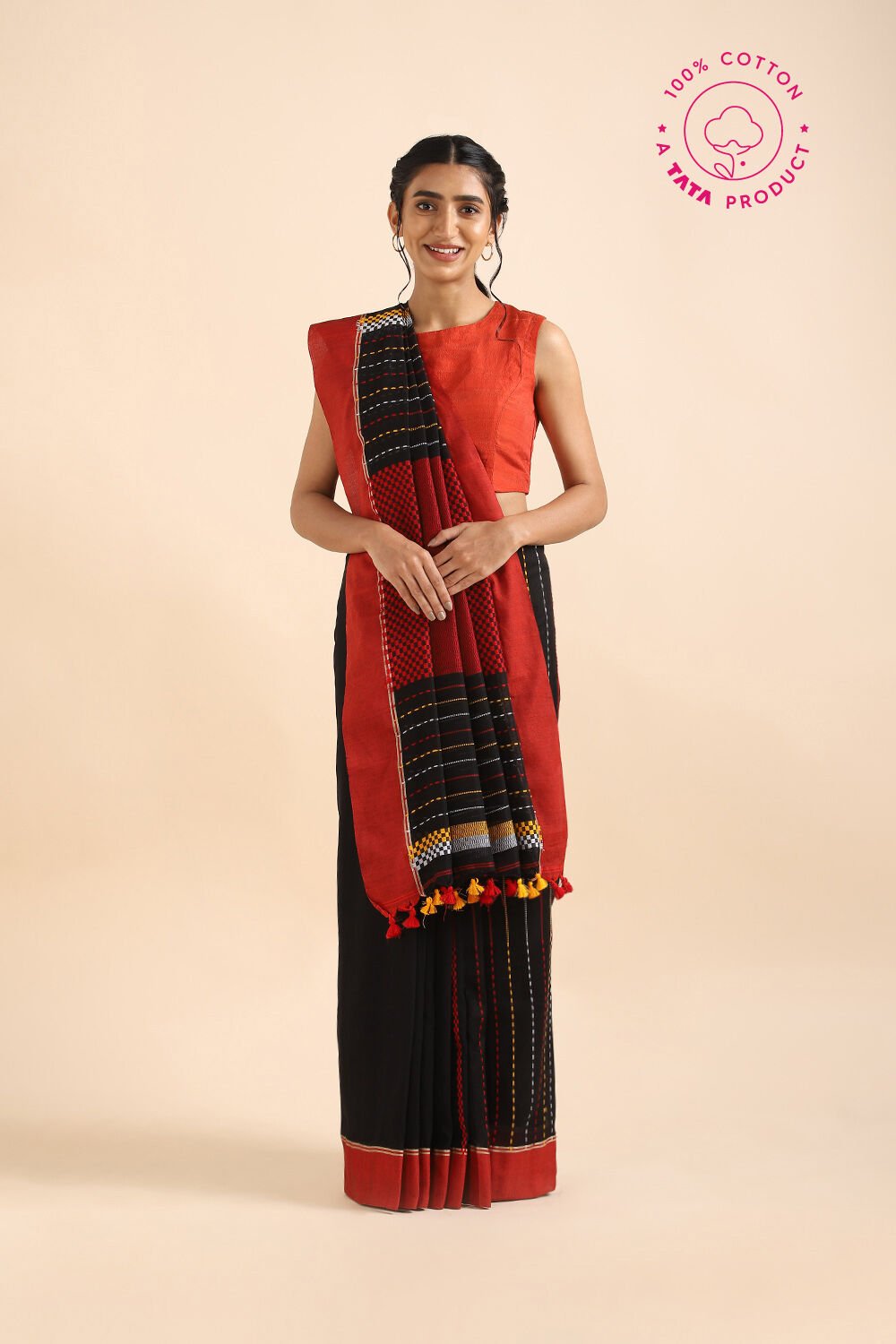 Black Pure Cotton Bengal Saree image number null