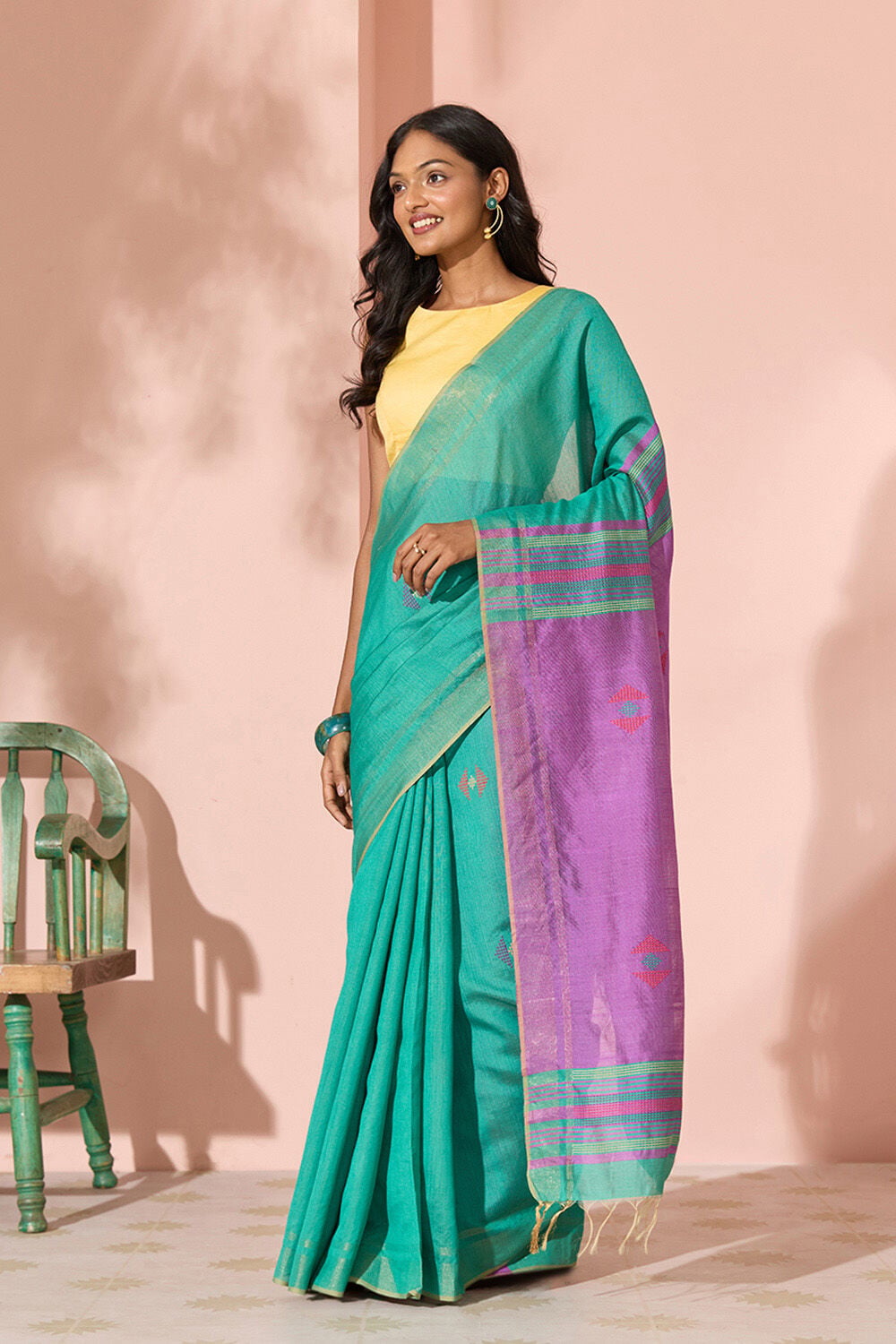 Dark Green Woven Silk Viscose Bhagalpur Saree image number null