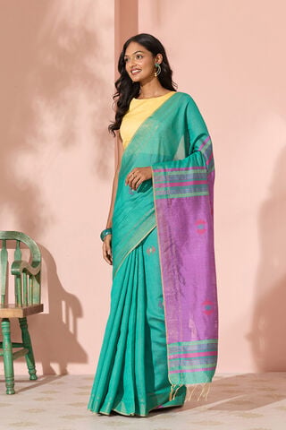 Dark Green Woven Silk Viscose Bhagalpur Saree thumbnail image number null