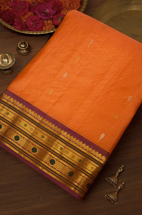 Orange Woven Pure Silk Gadwal Saree