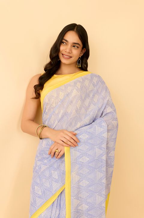 Blue Bengal Pure Cotton Mulmul Screen Printed Saree